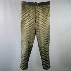 HAIDER ACKERMANN Size 32 Olive Checkered Linen Silk Cropped Casual Pants